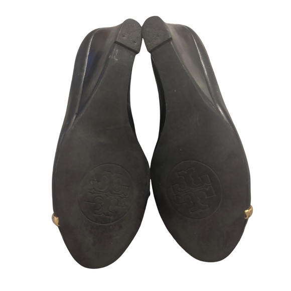 Tory Burch Black Leather Cap Toe Wedges – Size 6.5 - Picture 5 of 6